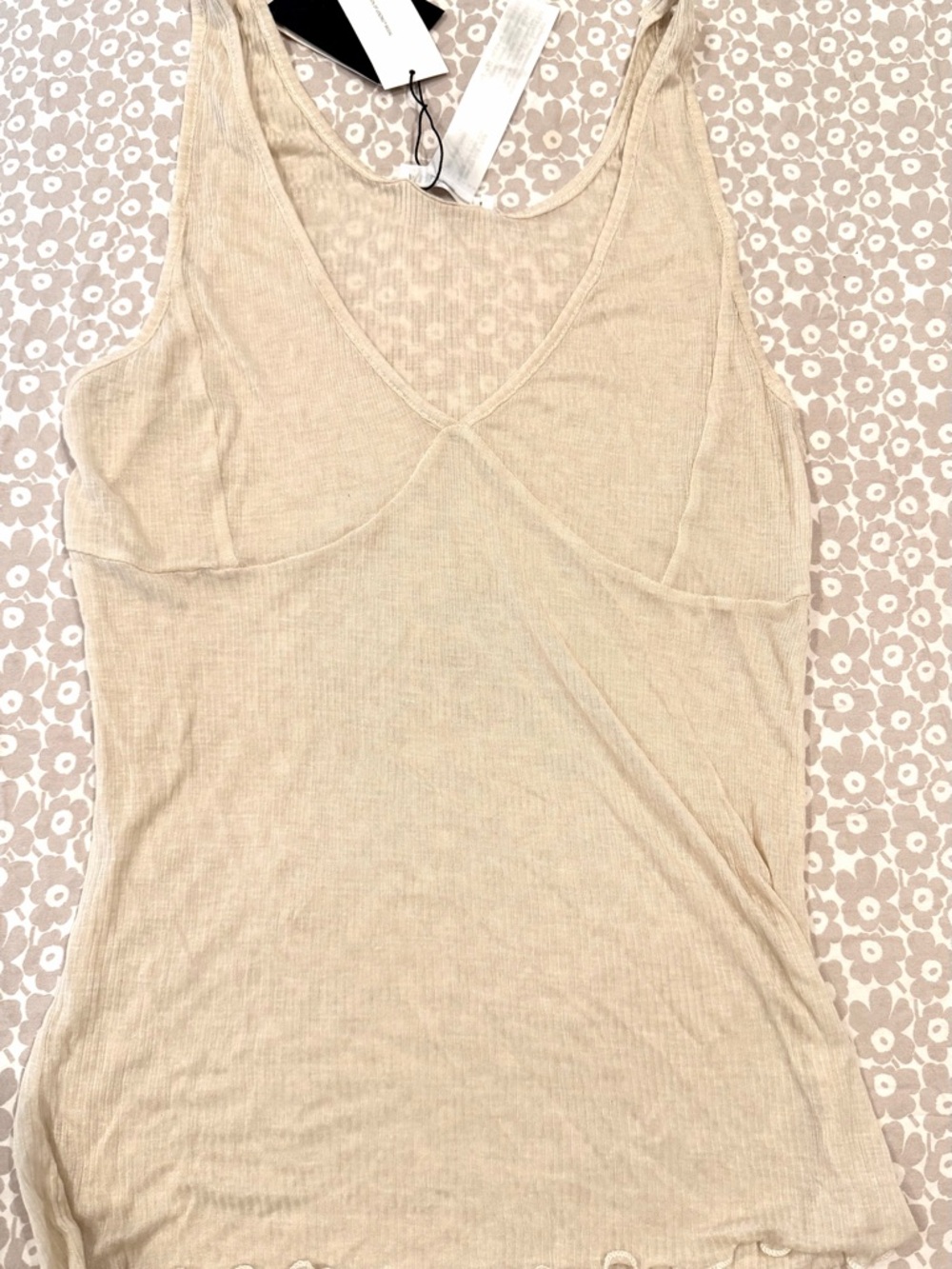 Women's Sheer Ribbed V-Neck Tank Top - Cream
